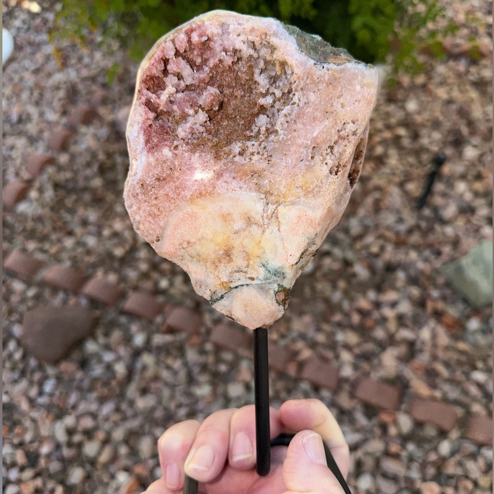Pink Amethyst with Gorgeous Druzy on Stand